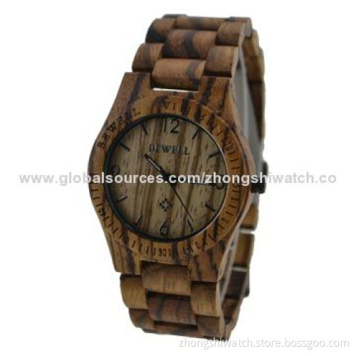 Bewell Zebra Wooden Watch, Japan Seiko Movement, Ultra-thin Design, 100% 30 Meters Waterproof